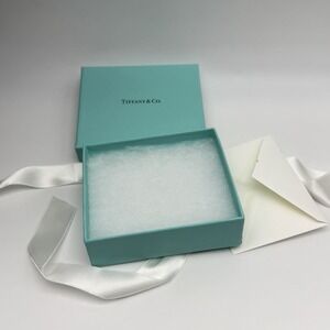 EMPTY Tiffany & Co Blue Jewelry Gift Box w Ribbon & Cotton Filling 4x3.5x1.5"
